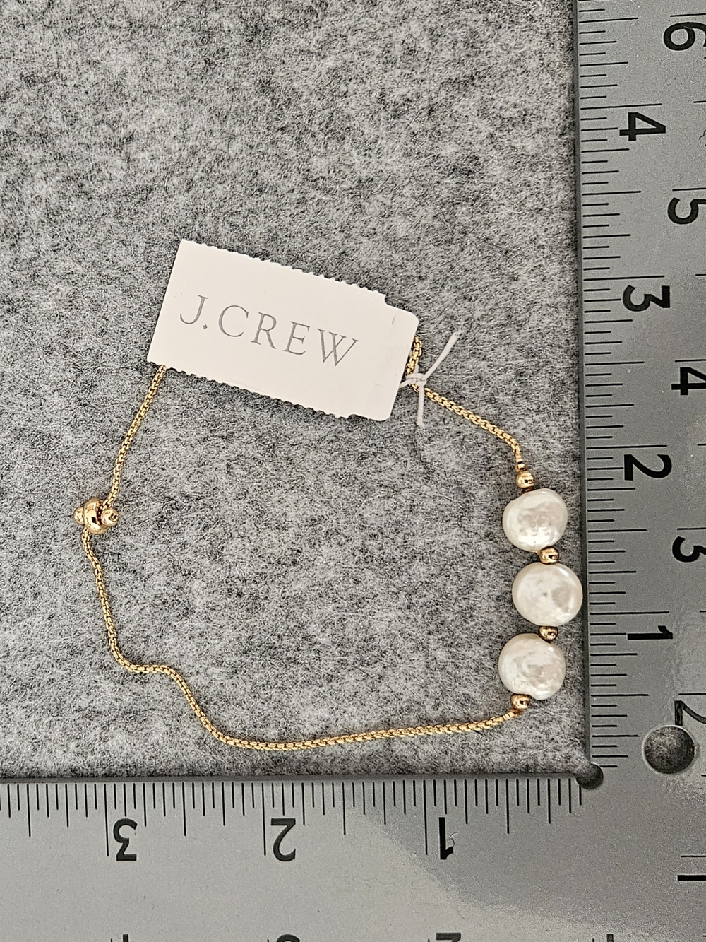J. Crew Gold-Tone Chain Bracelet with Three Pearls NEW! - Picture 2 of 2